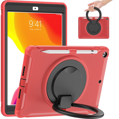 iPad 10.2 2021 / 2020 / 2019 Shockproof TPU + PC Protective Case with 360 Degree Rotation Foldable Handle Grip Holder & Pen Slot - Red