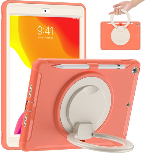 iPad 10.2 2021 / 2020 / 2019 Shockproof TPU + PC Protective Case with 360 Degree Rotation Foldable Handle Grip Holder & Pen Slot - Living Coral
