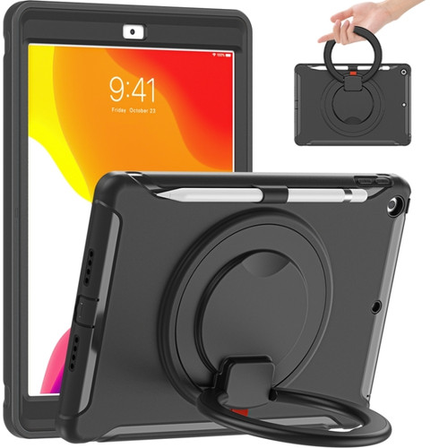 iPad 10.2 2021 / 2020 / 2019 Shockproof TPU + PC Protective Case with 360 Degree Rotation Foldable Handle Grip Holder & Pen Slot - Black