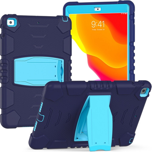 iPad 10.2 2021 / 2020 / 2019 3-Layer Protection Screen Frame + PC + Silicone Shockproof Combination Case with Holder - NavyBlue+Blue