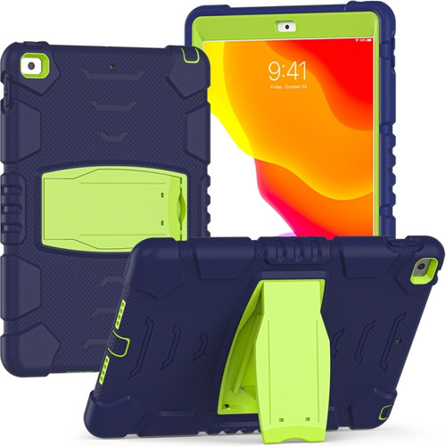 iPad 10.2 2021 / 2020 / 2019 3-Layer Protection Screen Frame + PC + Silicone Shockproof Combination Case with Holder - NavyBlue+Lime