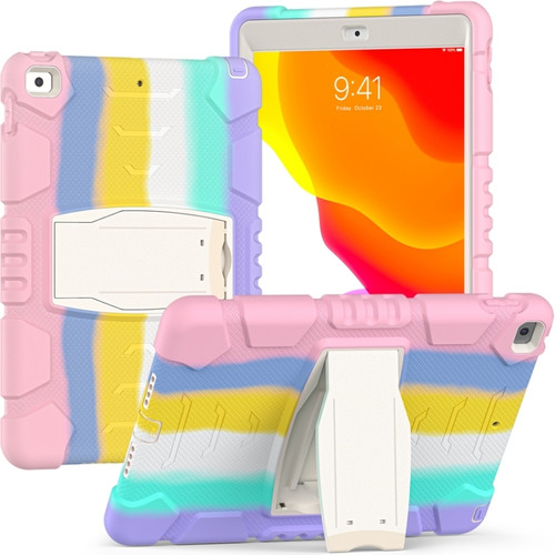 iPad 10.2 2021 / 2020 / 2019 3-Layer Protection Screen Frame + PC + Silicone Shockproof Combination Case with Holder - Colorful Pink
