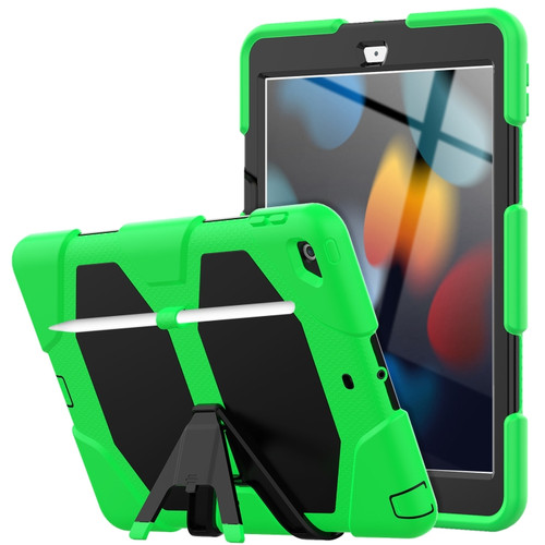 iPad 10.2 2021 / 2020 / 2019 Shockproof Colorful Silicone + PC Protective Case with Holder & Pen Slot - Green