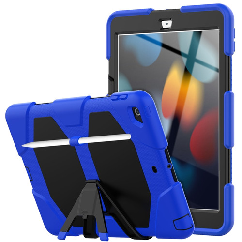 iPad 10.2 2021 / 2020 / 2019 Shockproof Colorful Silicone + PC Protective Case with Holder & Pen Slot - Blue