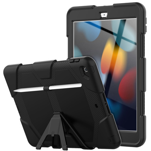 iPad 10.2 2021 / 2020 / 2019 Shockproof Colorful Silicone + PC Protective Case with Holder & Pen Slot - Black