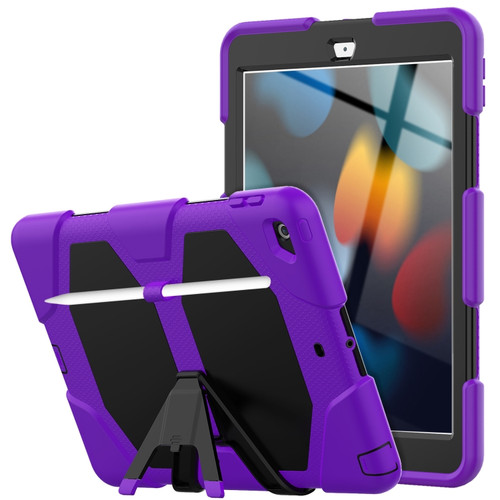 iPad 10.2 2021 / 2020 / 2019 Shockproof Colorful Silicone + PC Protective Case with Holder & Pen Slot - Purple