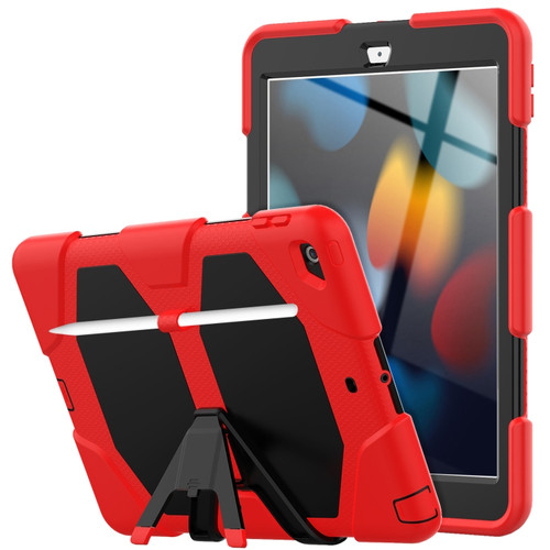 iPad 10.2 2021 / 2020 / 2019 Shockproof Colorful Silicone + PC Protective Case with Holder & Pen Slot - Red