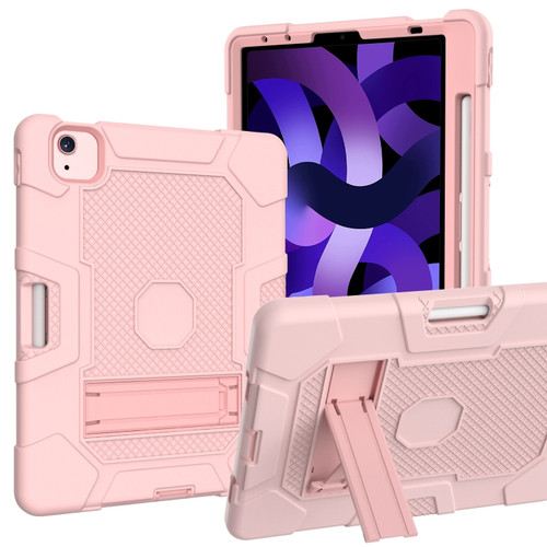 Contrast Color Robot Shockproof Silicone + PC Protective Case with Holder iPad Air 2022 / 2020 10.9 inch - Rose Gold