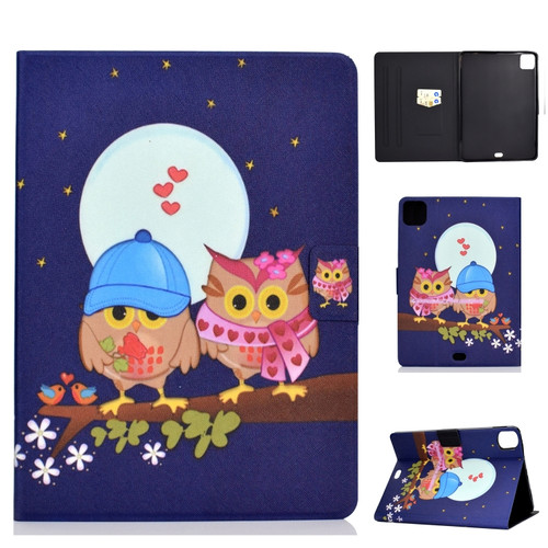 iPad Air 2022 / 2020 10.9 Electric Pressed Colored Drawing Horizontal Flip Leather Case with Holder & Card Slots & Sleep / Wake-up Function - Couple Owls