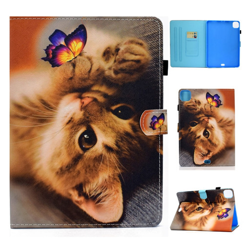 iPad Air 2022 / 2020 10.9 Colored Drawing Stitching Horizontal Flip Leather Case with Holder & Card Slots & Sleep / Wake-up function - Butterfly Cat