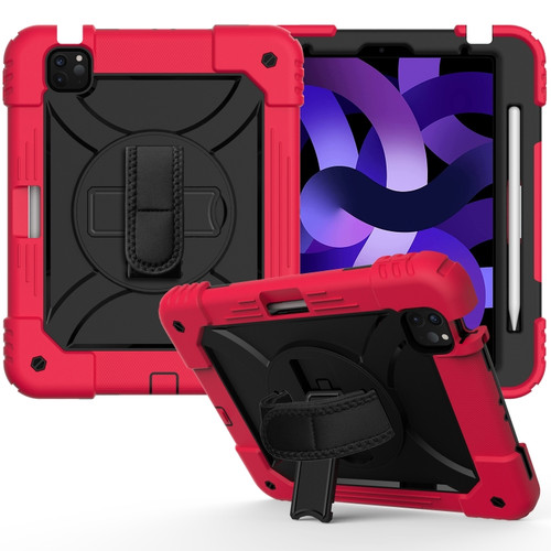 iPad Air 2022 / 2020 10.9 / Air 2022 Shockproof PC + Silicone Combination Case with Holder & Hand Strap & Shoulder Strap - Red + Black