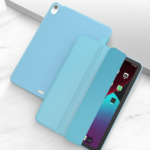 iPad Air 2022 / 2020 10.9 Three-folding Surface PU Leather TPU Matte Soft Bottom Case with Holder & Sleep / Wake-up Function - Sky blue