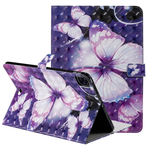 3D Painted Pattern Horizontal Flip Leather Case with Holder & Card Slots & Wallet & Sleep / Wake-up Function iPad Air 2022 / 2020 10.9 /iPad Pro 11 2020 / 2018 - Purple Butterfly