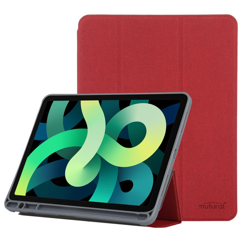 Mutural YASHI Series TPU + PU Cloth Pattern Texture Horizontal Flip Leather Case with Three-folding Holder & Pen Slot & Wake-up / Sleep Function iPad Air 2022 / 2020 10.9 - Red