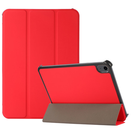 iPad mini 6 3-folding Skin Texture Horizontal Flip TPU + PU Tablet Leather Case with Holder - Red