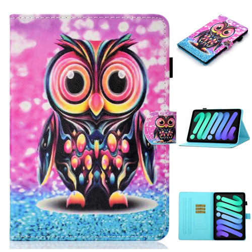 iPad mini 6 Coloured Drawing Horizontal Flip Leather Tablet Case with Holder & Card Slot & Sleep / Wake-up Function - Owl