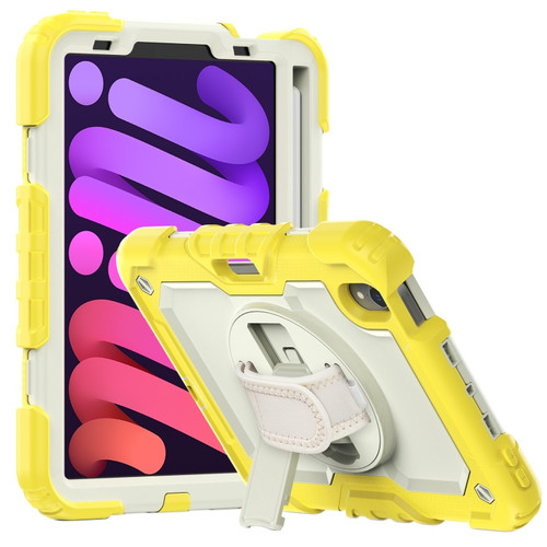 iPad mini 6 Shockproof Silicone + PC Protective Tablet Case with Holder & Shoulder Strap & Pen Slot - Beige + Yellow
