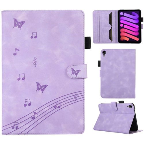 iPad mini 6 Staff Music Embossed Smart Leather Tablet Case - Purple