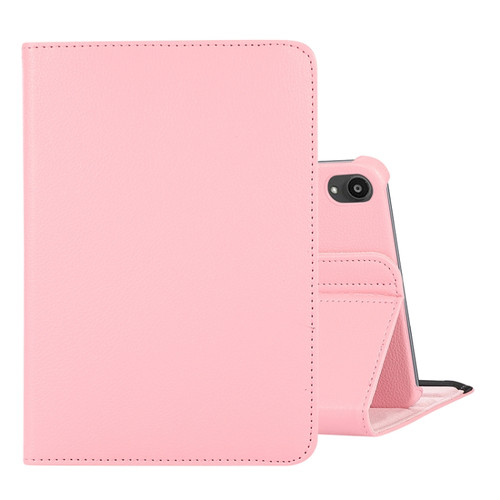 iPad mini 6 360 Degree Rotation Litchi Texture Flip Leather Tablet Case with Holder - Pink