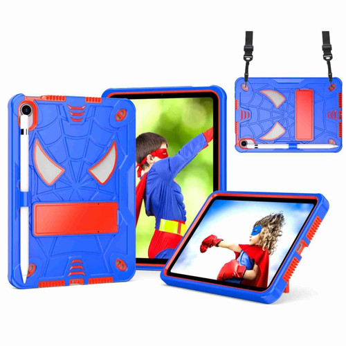 iPad mini 6 Spider Texture Silicone Hybrid PC Tablet Case with Shoulder Strap - Blue + Red