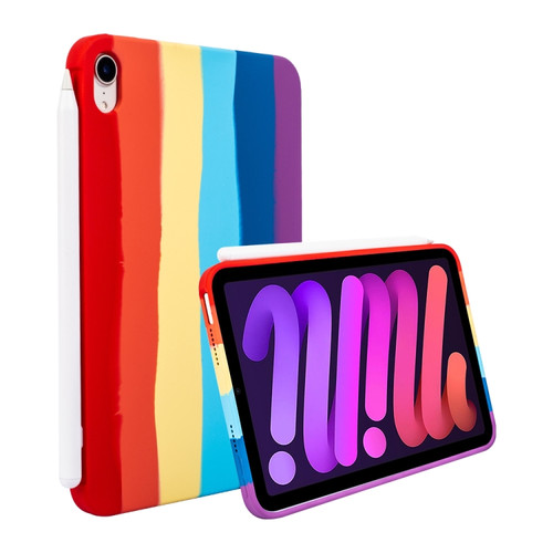iPad mini 6 Liquid Silicone Magnetic Pen Function Tablet Case - Rainbow