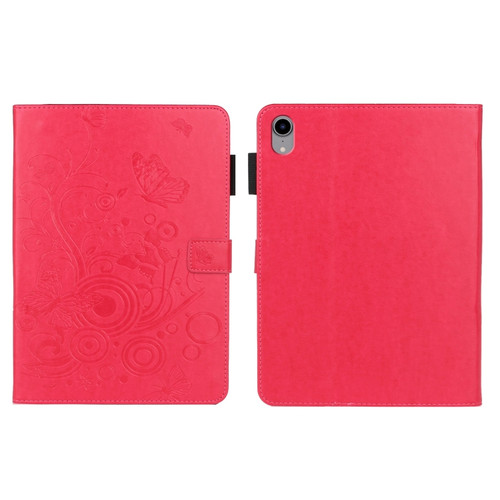 iPad mini 6 Embossed Butterfly Pattern Smart Leather Tablet Case - Rose Red