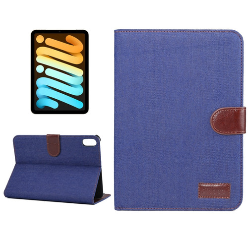 iPad mini 6 Denim Texture PC Horizontal Flip Leather Protective Tablet Case, with Holder & Card Slots & Wallet & Photo Frame & Sleep / Wake-up Function - Dark Blue