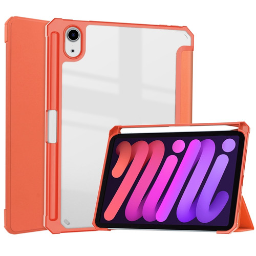 iPad mini 6 Three-folding Acrylic TPU + PU Leather Horizontal Flip Tablet Case with Holder & Pen Slot & Sleep / Wake-up Function - Orange