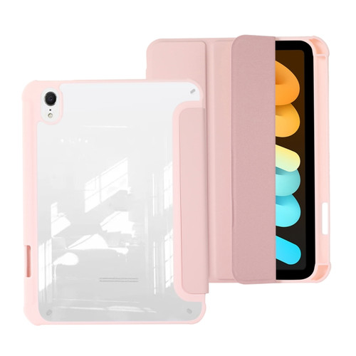 iPad mini 6 Acrylic 3-folding Leather Tablet Case - Pink