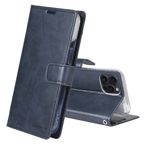 iPhone 15 Pro Max GOOSPERY BLUE MOON Crazy Horse Texture Leather Phone Case - Dark Blue