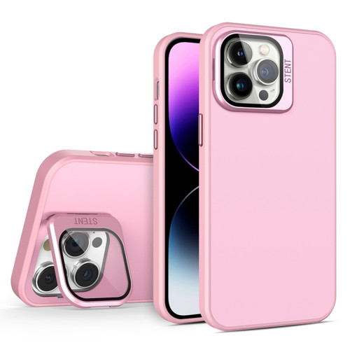 iPhone 15 Pro Skin Feel Lens Holder PC + TPU Phone Case - Pink