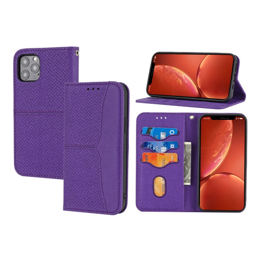 iPhone 15 Pro Woven Texture Stitching Magnetic Leather Phone Case - Purple