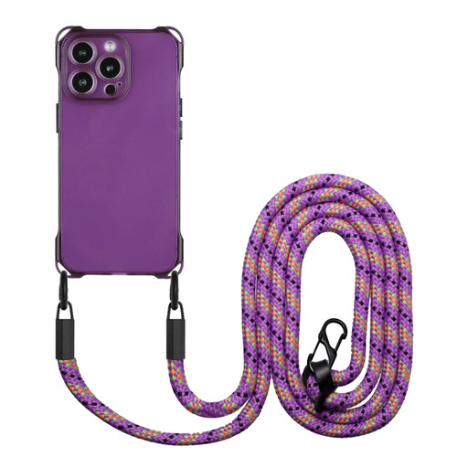 iPhone 15 Pro Four-corner Shockproof TPU Phone Case with Lanyard - Purple