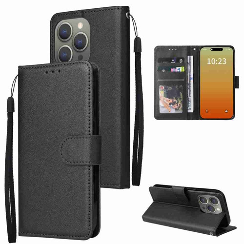 iPhone 15 Pro Multifunctional Horizontal Flip Leather Phone Case with Three Card Slot - Black