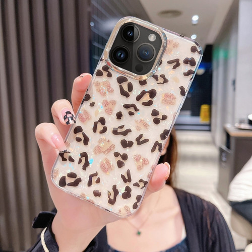 iPhone 15 Pro Colorful Crystal Shell Pattern PC + TPU Phone Case - Light Leopard