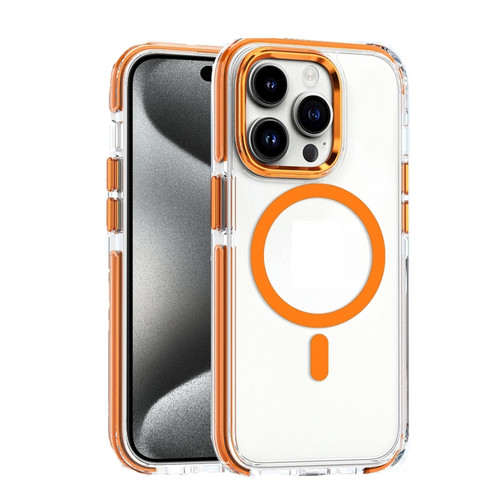 iPhone 15 Pro Dual-color MagSafe TPU Hybrid Clear PC Shockproof Phone Case - Orange