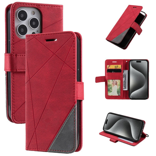 iPhone 15 Pro Skin Feel Splicing Leather Phone Case - Red