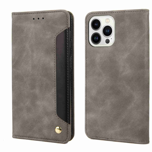 iPhone 15 Pro Skin Feel Splicing Leather Phone Case - Grey