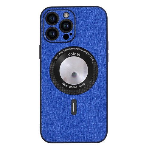 iPhone 15 Pro Cloth Texture MagSafe Magnetic PU Phone Case - Dark Blue