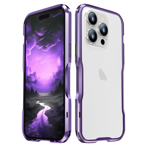 iPhone 15 Pro Sharp Edge Magnetic Shockproof Metal Frame Phone Case - Purple