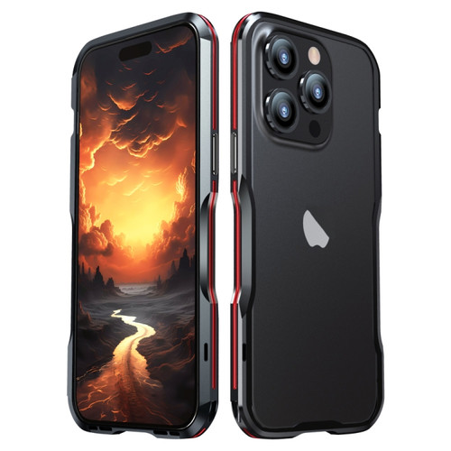 iPhone 15 Pro Sharp Edge Magnetic Shockproof Metal Frame Phone Case - Black Red