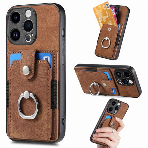 iPhone 15 Pro Retro Skin-feel Ring Card Wallet Phone Case - Brown