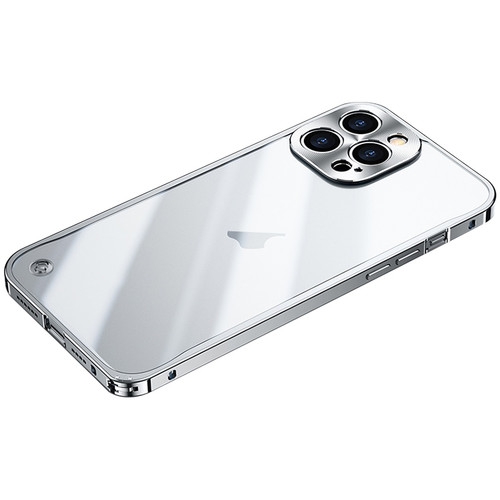 iPhone 15 Pro Metal Frame Frosted PC Shockproof Phone Case - Silver