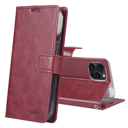 iPhone 15 Pro GOOSPERY BLUE MOON Crazy Horse Texture Leather Phone Case - Wine Red