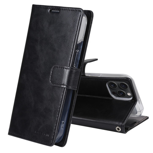 iPhone 15 Pro GOOSPERY BLUE MOON Crazy Horse Texture Leather Phone Case - Black