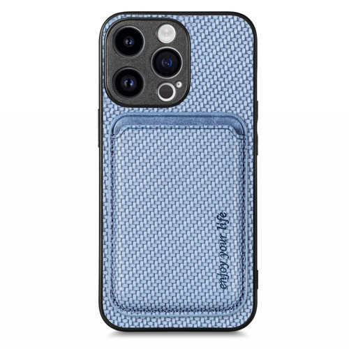 iPhone 15 Pro Carbon Fiber Leather Card Magsafe Phone Case - Blue