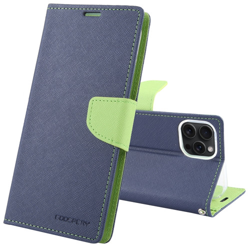 iPhone 15 Pro GOOSPERY FANCY DIARY Cross Texture Leather Phone Case - Navy Blue