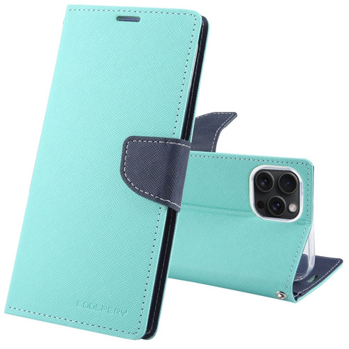 iPhone 15 Pro GOOSPERY FANCY DIARY Cross Texture Leather Phone Case - Mint Green