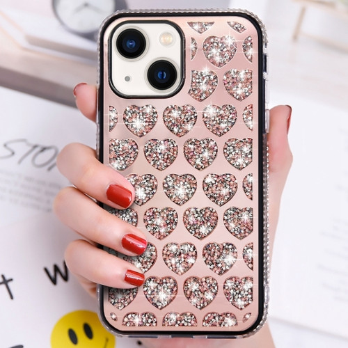 iPhone 15 Love Hearts Diamond Mirror TPU Phone Case - Rose Gold