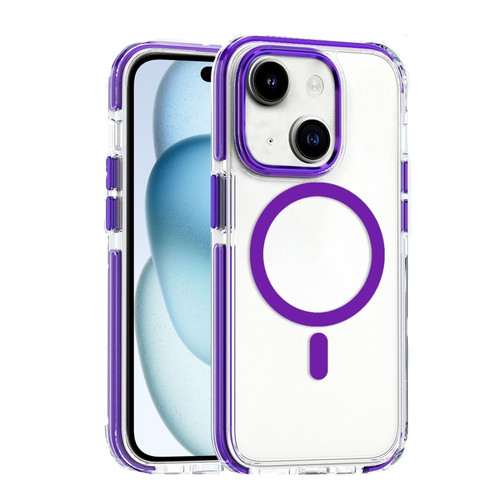 iPhone 15 Dual-color MagSafe TPU Hybrid Clear PC Shockproof Phone Case - Purple